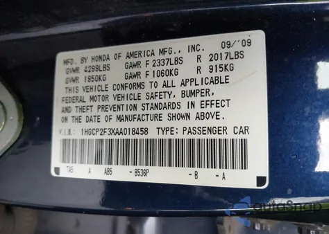 2010 Honda Accord 2.4 Lx из США, поврежденный, VIN 1HGCP2F3XAA018458